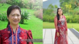 KOLABORASI: Ketua TKKT Tomohon drg Jeand'arc Senduk-Karundeng, dan Ketua Umum Panitia Lomba Tarian Kolcis Teresia E. Mantiri. Dok istimewa 