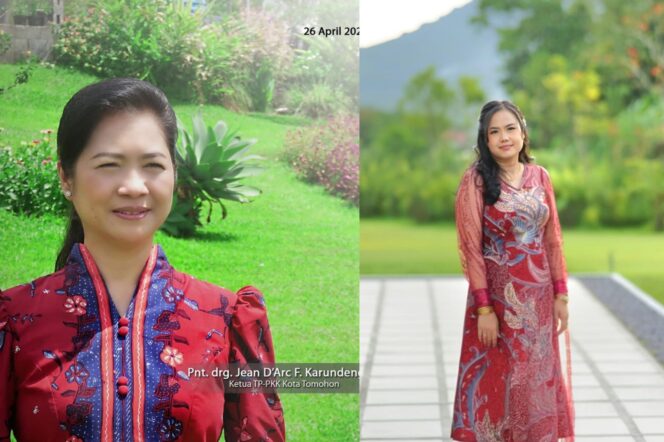 
					KOLABORASI: Ketua TKKT Tomohon drg Jeand'arc Senduk-Karundeng, dan Ketua Umum Panitia Lomba Tarian Kolcis Teresia E. Mantiri. Dok istimewa 